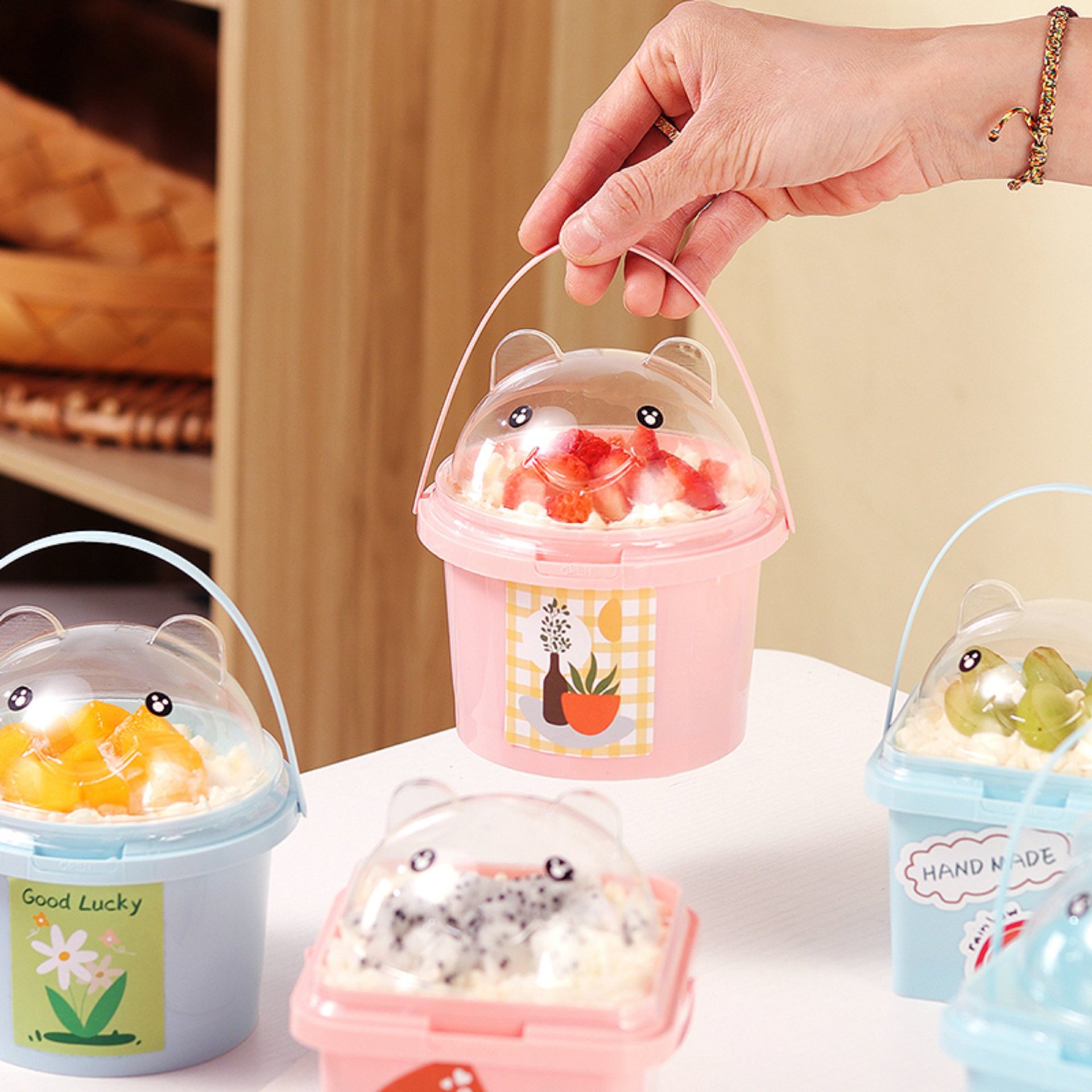 Cake cream bucket, hand-held mille-feuille packaging box, fruit salad
